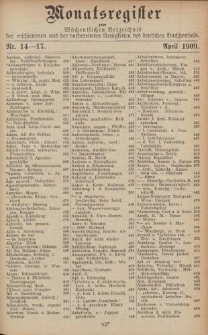 Monatsregister zum Wöchentliches Verzeichnis der erschienenen und der vorbereiteten Neuigkeiten des deutschen Buchhandels. No. 14 - 17
