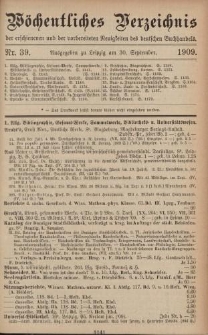 Wöchentliches Verzeichnis der erschienenen und der vorbereiteten Neuigkeiten des deutschen Buchhandels. No.39