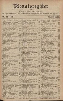 Monatsregister zum Wöchentliches Verzeichnis der erschienenen und der vorbereiteten Neuigkeiten des deutschen Buchhandels. No. 31 - 34