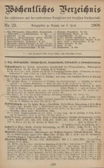 Wöchentliches Verzeichnis der erschienenen und der vorbereiteten Neuigkeiten des deutschen Buchhandels. No.22