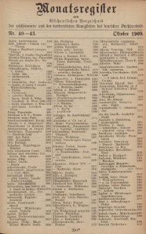 Monatsregister zum Wöchentliches Verzeichnis der erschienenen und der vorbereiteten Neuigkeiten des deutschen Buchhandels. No. 40 - 43