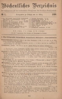Wöchentliches Verzeichnis der erschienenen und der vorbereiteten Neuigkeiten des deutschen Buchhandels. No.12