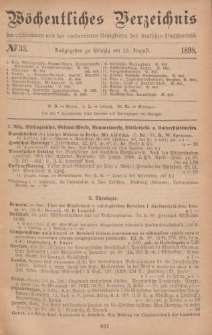 Wöchentliches Verzeichnis der erschienenen und der vorbereiteten Neuigkeiten des deutschen Buchhandels. No.33