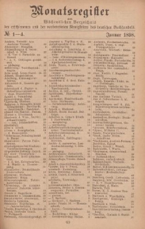 Monatsregister zum Wöchentliches Verzeichnis der erschienenen und der vorbereiteten Neuigkeiten des deutschen Buchhandels. No. 1 - 4