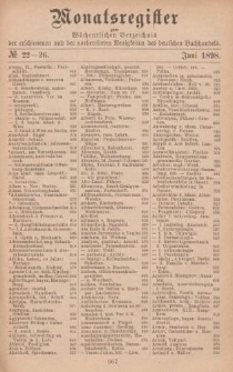 Monatsregister zum Wöchentliches Verzeichnis der erschienenen und der vorbereiteten Neuigkeiten des deutschen Buchhandels. No. 22 - 26