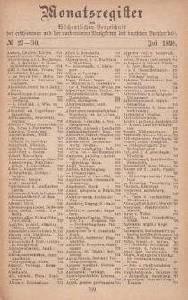 Monatsregister zum Wöchentliches Verzeichnis der erschienenen und der vorbereiteten Neuigkeiten des deutschen Buchhandels. No. 27 - 30