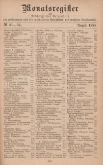 Monatsregister zum Wöchentliches Verzeichnis der erschienenen und der vorbereiteten Neuigkeiten des deutschen Buchhandels. No. 31 - 34