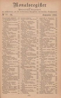 Monatsregister zum Wöchentliches Verzeichnis der erschienenen und der vorbereiteten Neuigkeiten des deutschen Buchhandels. No. 35 - 39