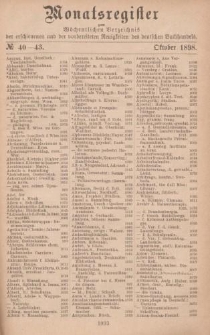 Monatsregister zum Wöchentliches Verzeichnis der erschienenen und der vorbereiteten Neuigkeiten des deutschen Buchhandels. No. 40 - 43