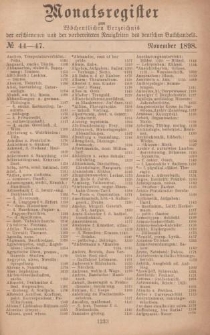 Monatsregister zum Wöchentliches Verzeichnis der erschienenen und der vorbereiteten Neuigkeiten des deutschen Buchhandels. No. 44 - 47