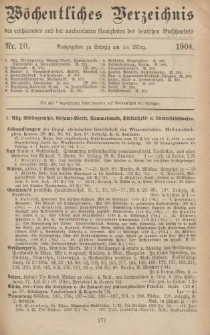 Wöchentliches Verzeichnis der erschienenen und der vorbereiteten Neuigkeiten des deutschen Buchhandels. No.10