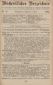 Wöchentliches Verzeichnis der erschienenen und der vorbereiteten Neuigkeiten des deutschen Buchhandels. No.14