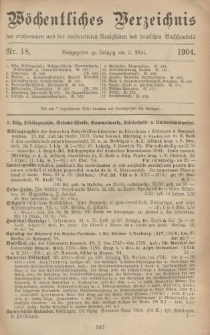 Wöchentliches Verzeichnis der erschienenen und der vorbereiteten Neuigkeiten des deutschen Buchhandels. No.18