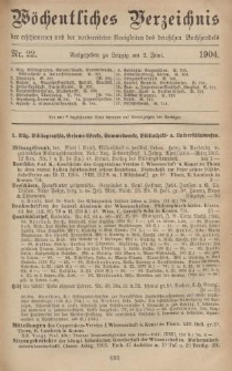 Wöchentliches Verzeichnis der erschienenen und der vorbereiteten Neuigkeiten des deutschen Buchhandels. No.22