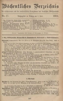 Wöchentliches Verzeichnis der erschienenen und der vorbereiteten Neuigkeiten des deutschen Buchhandels. No.27