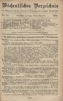 Wöchentliches Verzeichnis der erschienenen und der vorbereiteten Neuigkeiten des deutschen Buchhandels. No.39