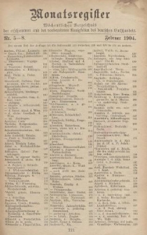 Monatsregister zum Wöchentliches Verzeichnis der erschienenen und der vorbereiteten Neuigkeiten des deutschen Buchhandels. No. 5 - 8