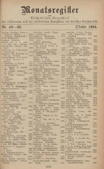 Monatsregister zum Wöchentliches Verzeichnis der erschienenen und der vorbereiteten Neuigkeiten des deutschen Buchhandels. No. 40 - 43