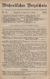 Wöchentliches Verzeichnis der erschienenen und der vorbereiteten Neuigkeiten des deutschen Buchhandels. No.32