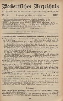 Wöchentliches Verzeichnis der erschienenen und der vorbereiteten Neuigkeiten des deutschen Buchhandels. No.37