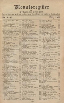 Monatsregister zum Wöchentliches Verzeichnis der erschienenen und der vorbereiteten Neuigkeiten des deutschen Buchhandels. No. 9 - 13