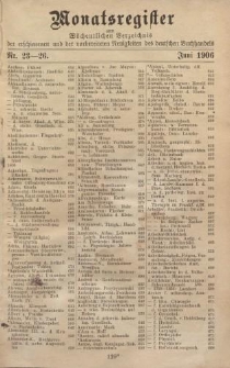 Monatsregister zum Wöchentliches Verzeichnis der erschienenen und der vorbereiteten Neuigkeiten des deutschen Buchhandels. No. 23 - 26