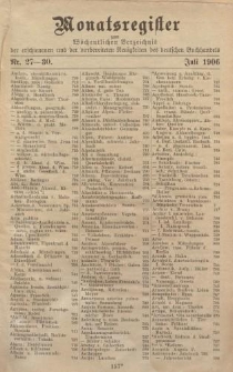 Monatsregister zum Wöchentliches Verzeichnis der erschienenen und der vorbereiteten Neuigkeiten des deutschen Buchhandels. No. 27 - 30