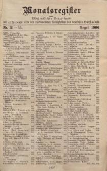 Monatsregister zum Wöchentliches Verzeichnis der erschienenen und der vorbereiteten Neuigkeiten des deutschen Buchhandels. No. 31 - 35