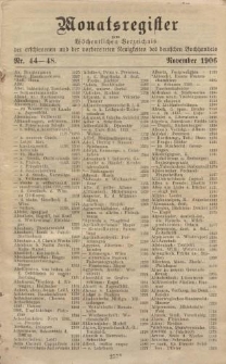 Monatsregister zum Wöchentliches Verzeichnis der erschienenen und der vorbereiteten Neuigkeiten des deutschen Buchhandels. No. 44 - 48