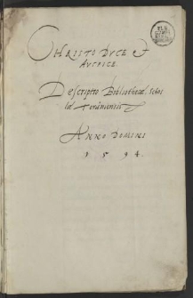 Descriptio Bibliothecae scholae Thoruniensis anno Domini 1594