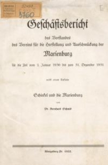 Geschäftsbericht des Vorstandes des Vereins für die Herstellung und Ausschmückung der Marienburg für die Zeit vom 1.J.1930...