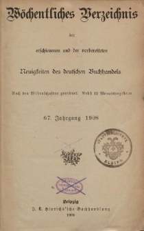 Wöchentliches Verzeichnis der erschienenen und der vorbereiteten Neuigkeiten des deutschen Buchhandels. No.1