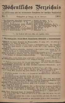 W&ouml;chentliches Verzeichnis der erschienenen und der vorbereiteten Neuigkeiten des deutschen Buchhandels. No.7