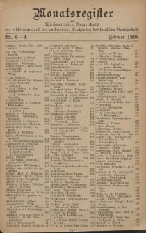 Monatsregister zum Wöchentliches Verzeichnis der erschienenen und der vorbereiteten Neuigkeiten des deutschen Buchhandels. No. 6 – 9