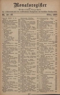 Monatsregister zum Wöchentliches Verzeichnis der erschienenen und der vorbereiteten Neuigkeiten des deutschen Buchhandels. No. 10 – 13