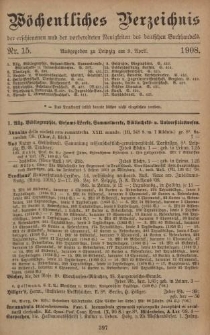Wöchentliches Verzeichnis der erschienenen und der vorbereiteten Neuigkeiten des deutschen Buchhandels. No.15