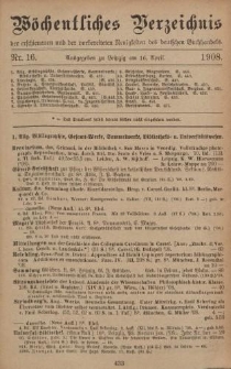 Wöchentliches Verzeichnis der erschienenen und der vorbereiteten Neuigkeiten des deutschen Buchhandels. No.16