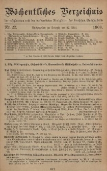 Wöchentliches Verzeichnis der erschienenen und der vorbereiteten Neuigkeiten des deutschen Buchhandels. No.22