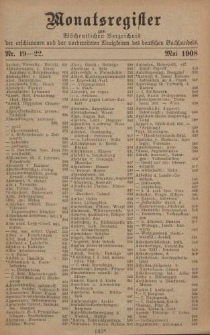 Monatsregister zum Wöchentliches Verzeichnis der erschienenen und der vorbereiteten Neuigkeiten des deutschen Buchhandels. No. 19 – 22