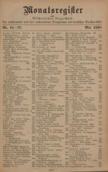 Monatsregister zum Wöchentliches Verzeichnis der erschienenen und der vorbereiteten Neuigkeiten des deutschen Buchhandels. No. 19 – 22