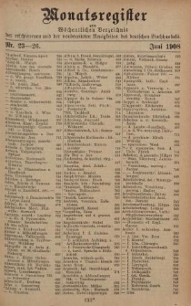 Monatsregister zum Wöchentliches Verzeichnis der erschienenen und der vorbereiteten Neuigkeiten des deutschen Buchhandels. No. 23 – 26