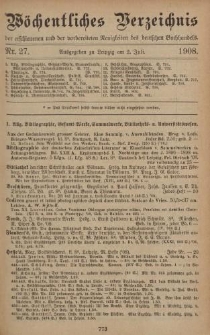 Wöchentliches Verzeichnis der erschienenen und der vorbereiteten Neuigkeiten des deutschen Buchhandels. No.27