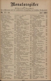 Monatsregister zum Wöchentliches Verzeichnis der erschienenen und der vorbereiteten Neuigkeiten des deutschen Buchhandels. No. 27 – 31