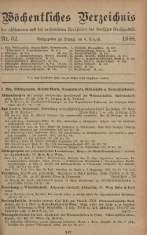 Wöchentliches Verzeichnis der erschienenen und der vorbereiteten Neuigkeiten des deutschen Buchhandels. No.32