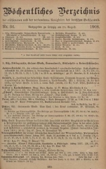 Wöchentliches Verzeichnis der erschienenen und der vorbereiteten Neuigkeiten des deutschen Buchhandels. No.34