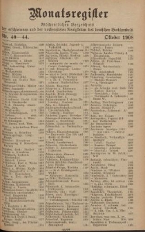 Monatsregister zum Wöchentliches Verzeichnis der erschienenen und der vorbereiteten Neuigkeiten des deutschen Buchhandels. No. 40 – 44