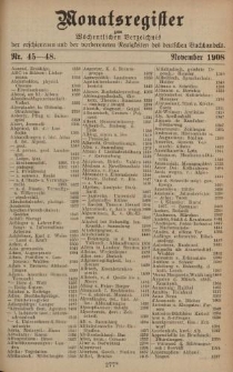 Monatsregister zum Wöchentliches Verzeichnis der erschienenen und der vorbereiteten Neuigkeiten des deutschen Buchhandels. No. 45 – 48