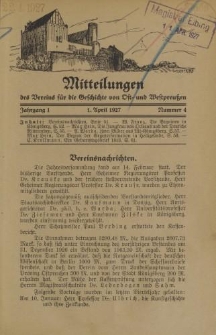 Mitteilungen des Vereins für die Geschichte von Ost- und Westpreußen. Jahrgang 1, Nummer 4