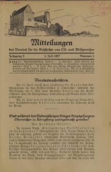 Mitteilungen des Vereins für die Geschichte von Ost- und Westpreußen. Jahrgang 2, Nummer 1