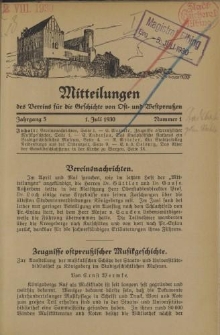 Mitteilungen des Vereins für die Geschichte von Ost- und Westpreußen. Jahrgang 5, Nummer 1